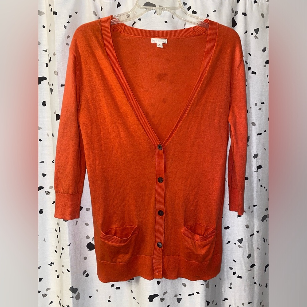 GAP Orange Cardigan Sweater V-Neck Lightweight